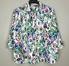 Chico’s No-Iron Chic Stretch Shirt Women’s Size 20 Button Front Tribal Ikat picture