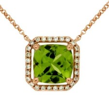 2.14CT DIAMOND & AAA PERIDOT 14K ROSE GOLD CUSHION & ROUND HALO OCTAGON NECKLACE picture