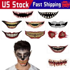 12/24x Halloween Prank Makeup Horror Temporary Mouth Tattoo Stickers Prank Props picture