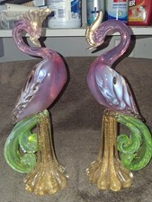 Pair of Vintage Alfredo Barbini Murano Glass Birds of Paradise picture