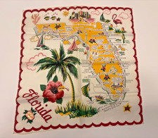 Vtg Florida Souvenir Map Handkerchief Hanky Mid Century Kitsch picture