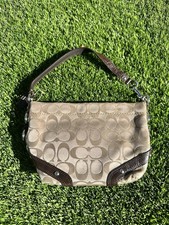 Vintage Coach Signature Beige Brown Small Shoulder Bag Zip picture