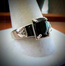 1.52 cwt. Genuine Black Sapphire & Diamond Size 7 Ring in 925 Sterling Silver picture