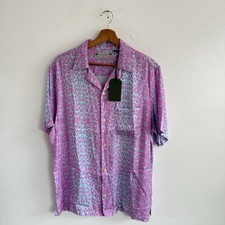All Saints Feline SS Shirt Mens Small Relaxed Pink Turquoise Viscose BNWT picture