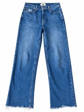 PAIGE Leenah Ankle Jeans Women's 25 Wide Leg Medium Wash Raw Frayed Hem picture