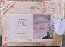 FARMHOUSE Rachel Ashwell Shabby Chic Pale Pink w/Roses Floral 4p QUEEN Sheet Set picture