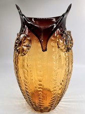 Vintage Pier 1 Art Glass Owl Vase Amber and Amethyst Hand Blown 13.5