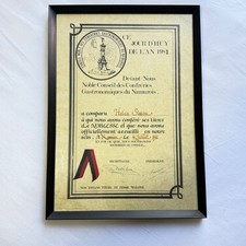 Vintage 1981 French Gastronomy Certificate Framed Noble Conseil Namurois Art picture