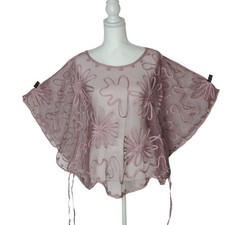 Pretty Angel Mauve Sheer Batwing Embroidered Cover Up Top One Size picture