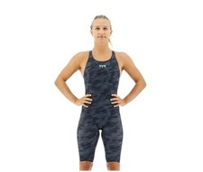 NWT TYR Youth Thresher Open Back Size 22 Titanium Swimsuit Hydrophobic Fibers picture
