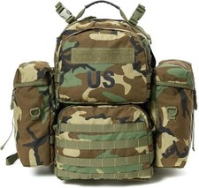 MOLLE Medium Rucksack Woodland Camo Full Military Kit w/ Frame Belt Pouches picture