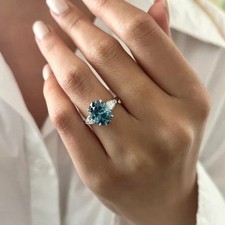 2.00 Ct IGI Certified Oval Cut Vivid Blue Lab Grown Diamond Ring 14kt White Gold picture