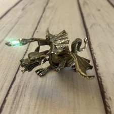 1989 Masterworks Fine Pewter Wizard Riding Dragon Crystal Staff Fantasy Figure picture