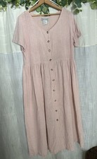 100% Silk Soft Pink Button Front Midi Dress Loose Fit Women’s Large Lightweight picture