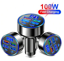 1pc 100W 6-Port Car Charger PD3.0 QC3.0 USB-C Fast Charging Adapter with Display picture