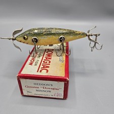 Antique Heddon's 150 Dowagiac Minnow Lure Green Gold c 1902 Patent 5 hook picture