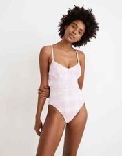 $188 Solid & Striped Pink The Spencer Gingham One Piece Swimsuit Large ejl0325 picture
