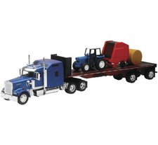 New Ray Toys 1:32 Kenworth W900 Flatbed with Tractor & Haybale picture