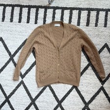 Vintage William Lockie Camelhair Cable Knit Cardigan Made in Scotland Mens 46 XL picture