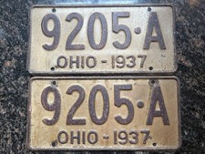 Matched Pair Of Vintage 1937 Ohio License Plates  picture