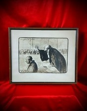 Vtg 1800s Framed Art Honore Daumier France 1808-1879 Lithograph La Bon Argument picture