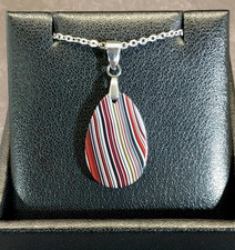 Fordite Necklace, Flat Teardrop, Happy Agate Studio, USA Veteran Handmade, EB29 picture