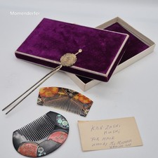 Vintage Japanese Wedding Kushi Kanzashi Set 2 Combs Hairpin Velvet Box Inlay picture