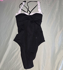Cupshe Black/White One Piece Swimsuit Halter Bandeau Stretch, Women’s M picture