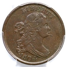 1804 C-6 R-2 PCGS XF 45 Spiked Chin Draped Bust Half Cent Coin 1/2c picture