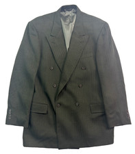 vtg 90s Perry Ellis 42L Herringbone Double Breasted Blazer Jacket Sport Coat USA picture