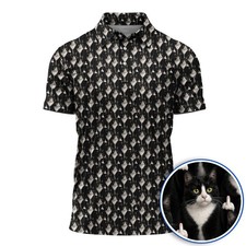 Funny Tuxedo Cat Golf Polo, Black White Cat Pattern Shirt, Cat Dad Golf Gift Men picture