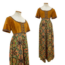 Vtg Vintage 1960s 60s Kaleidoscope Print Psychedelic Psych Rickrack Velour Maxi picture