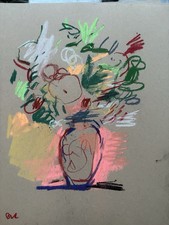 Flowers Cubism Still Life Pastel Painting On Paper 9”x12” Original Signed Art picture