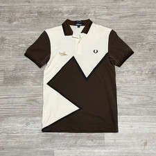 FRED PERRY X GORILLAZ Russel Hobbs Drummer Polo Shirt Men's Small Brown White picture