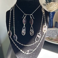 Vintage Silpada 925 Sterling Silver Glass Regalia Necklace & Earrings Set picture