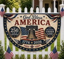 USA 250th Anniversary Fence Banner Patriotic Yard Sign God Bless America picture