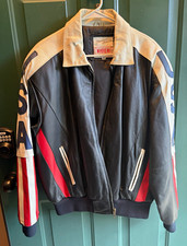 Michael Hoban 1991 USA Flag Vintage Leather Bomber Jacket Men's M Full Zip picture