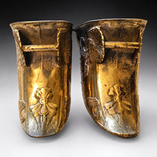 Pair of 19th-Century Spanish Colonial Brass Slipper Stirrups Conquistador Style picture