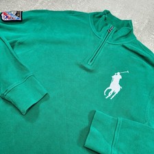 Vintage Polo Ralph Lauren Sweater Men Medium Big Pony Ski Patch Green 1/4 Zip picture