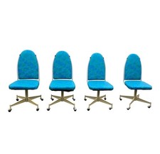 Vintage 4 METALCRAFT BLUE FLORAL Dining Table Chairs Swivel With Casters picture