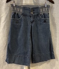 Sequin Hearts Y2K Navy Blue Capri Wide Leg Gaucho Jeans Smocked Waist 5 Grunge picture