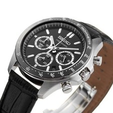 Seiko Spirit SBTR021 Chronograph Black Dial Quartz Leather Band Men’s Watch Used picture