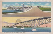 Grand Island North Bridge and Grand Island South Bridge Linen Postcard picture