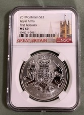 2019 2PD GREAT BRITAIN 1OZ SILVER NGC MS69 ROYAL ARMS FIRST RELEASES RARE picture