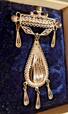 Antique Edwardian Sterling Filigree Girondole Drop Pin-3