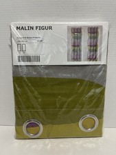 Set of 2 IKEA Malin Figur Geometric Green Purple Curtain Panels 57x98” Linen NEW picture