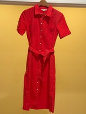 Boden Red Linen Blend Button Front Shirt Dress Size M picture