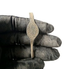 Ancient Roman Bronze Oval Plate Bow Fibula Brooch 50mm Stamped Design c. 50BC picture