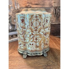 Amita Crackle Glaze Ceramic Jar with Ormolu Brass Base Floral Decorative Vase picture