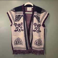 Anthropologie Angel of the North Wool Open Front Cap Sleeve Cardigan Fringe M/L picture
